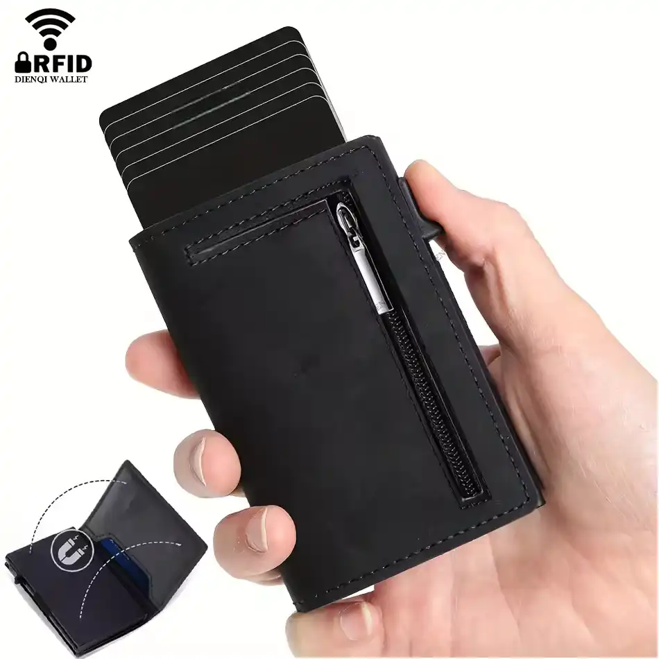 RFID-Blocking Business Card Holder Wallet Men Luxury Leather Business Card Case
